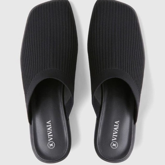 VIVAIA Black Ribbed Square-Toe Mule - Picture 2 of 10